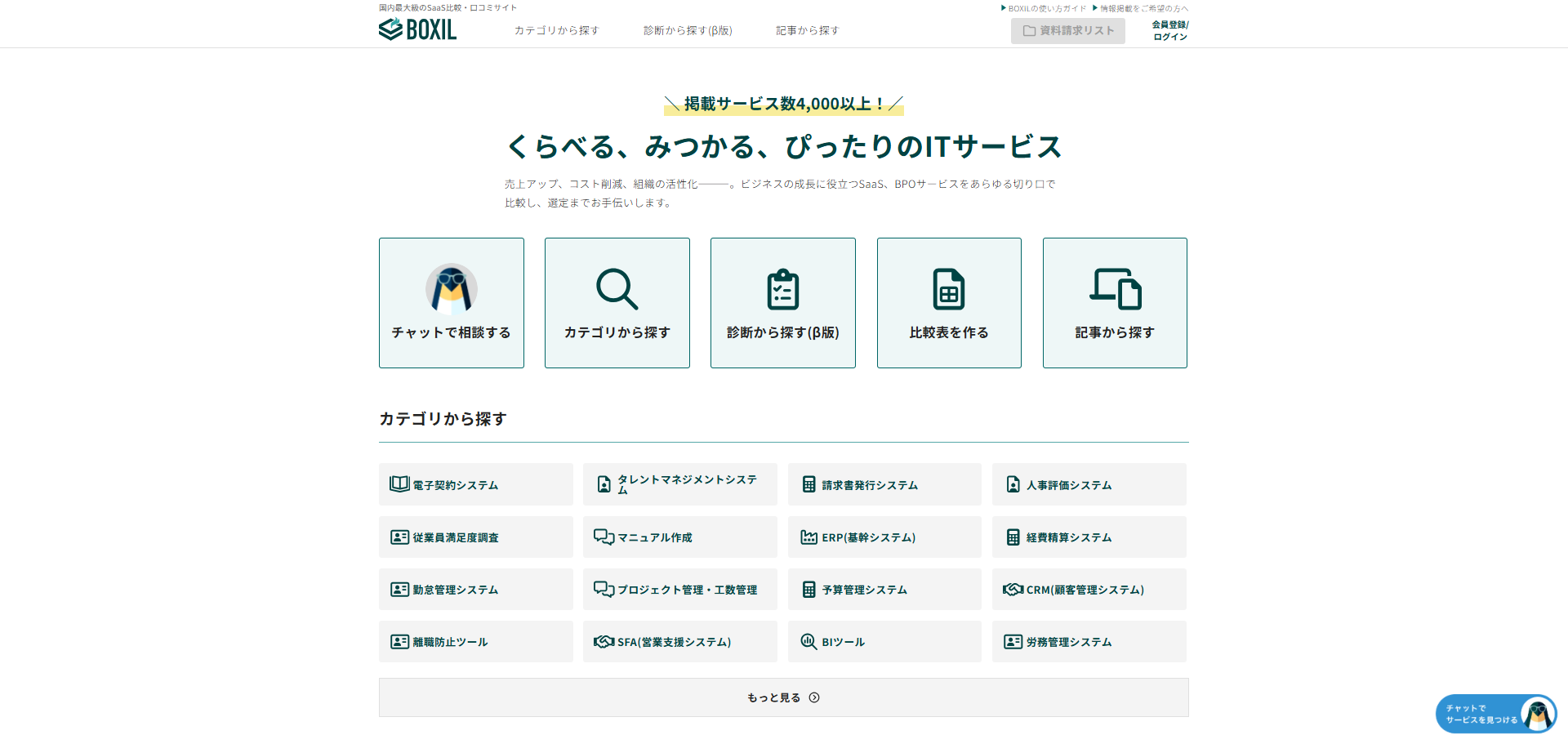 BOXIL（ボクシル）SaaSの資料請求・比較サービス公式サイトトップページファーストビュー